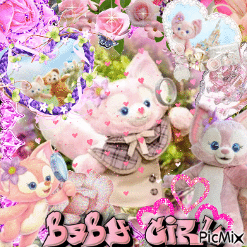 Collage Of Stuffed Animals Baby Girl GIF