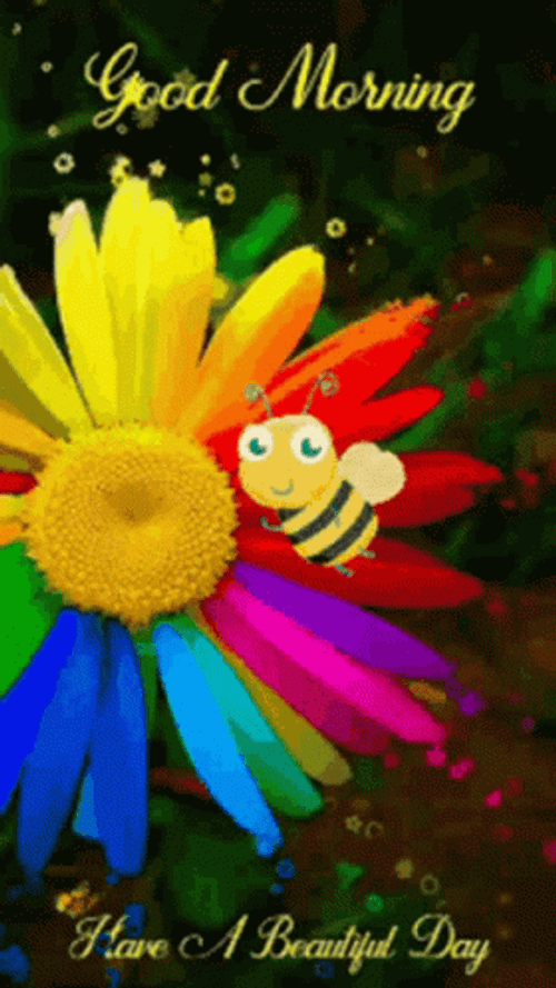 Coloful Flower And A Bee Good Morning Honey GIF