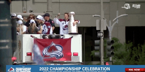 Colorado Avalanche Displaying Their Stanley Cup During Parade GIF