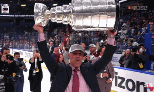 Colorado Avalanche Jared Bednar Raising Stanley Cup GIF