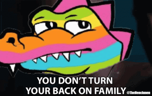 Colorful Cartoon Alligator Saying You Don't Turn Your Back on Family