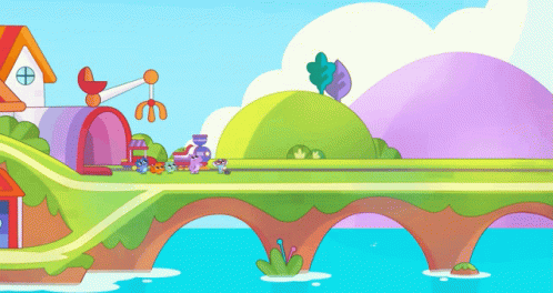 Colorful Cartoon House and Bridge