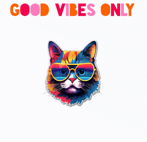 Colorful Cat Vibing Good Vibes Only GIF