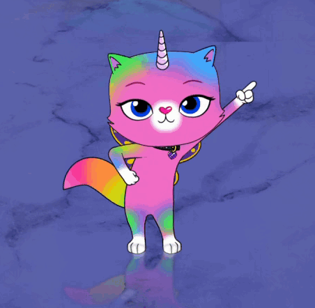 Colorful Cat With Unicorn Horn Pointing Up