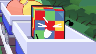 Colorful Cube With Face In Wagon