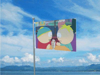 Colorful Flag Flying Over Water GIF