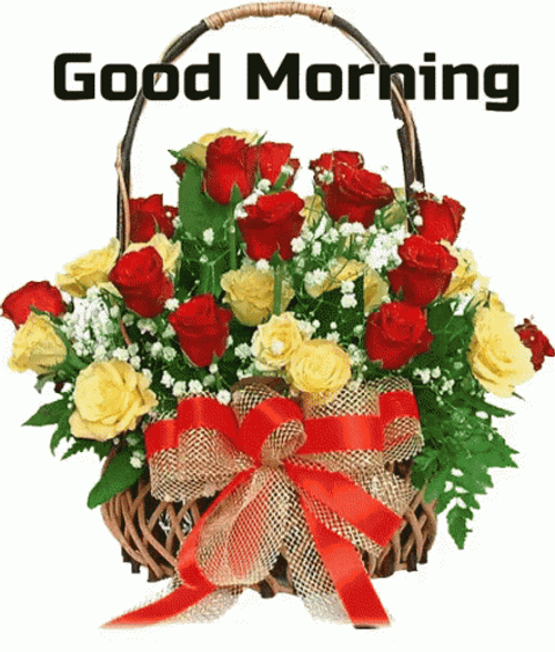 Colorful Flower Basket Happy Good Morning GIF