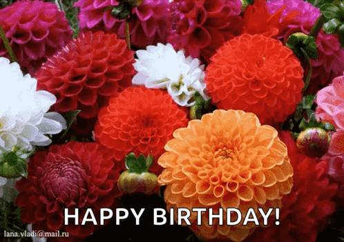 Colorful Flowers Happy Birthday GIF