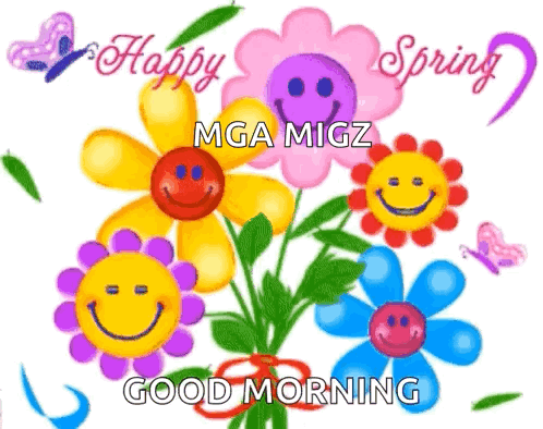 Colorful Flowers with Smiley Faces Happy Spring