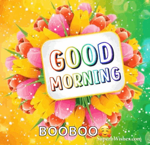 Colorful Good Morning Greeting Card With Bouquet Of Flowers GIF