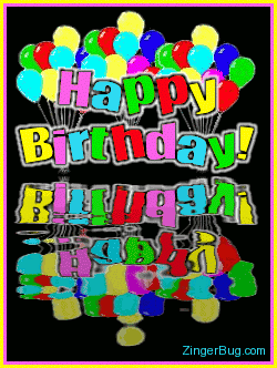 Colorful Happy Birthday Balloons With Reflection GIF