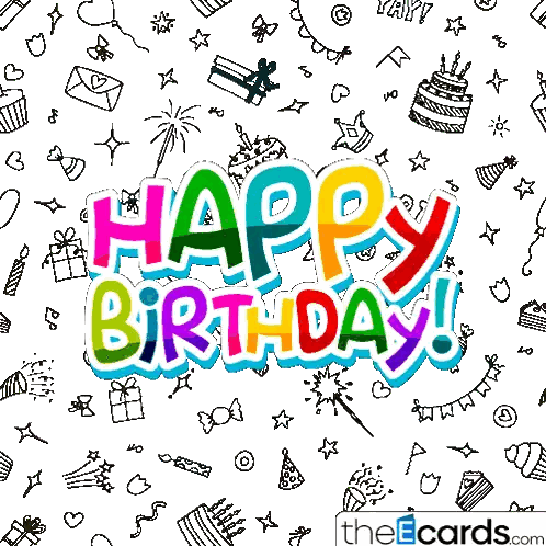 Colorful Happy Birthday Card with Doodles