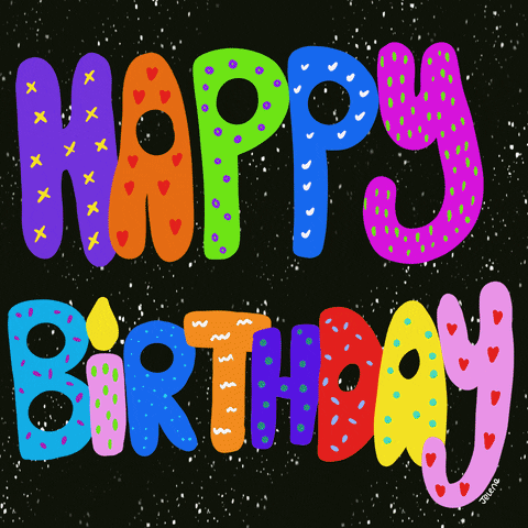 Colorful Happy Birthday Sign with Hearts and Stars