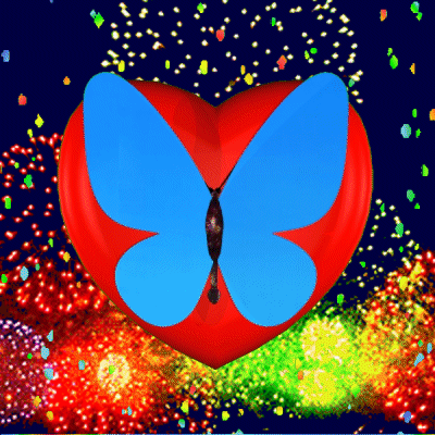 Colorful Heart With Blue Butterfly GIF