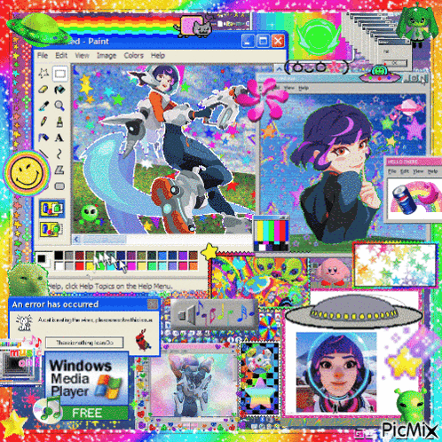 Colorful Images And Windows Media Player Icon Collage GIF