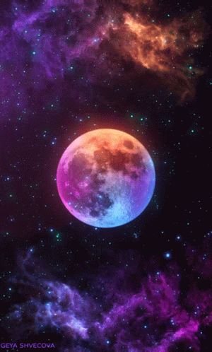 Colorful Moon in Galaxy by Geya Shvecova