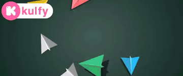 Colorful Paper Planes Flying With K Kulfy Logo GIF