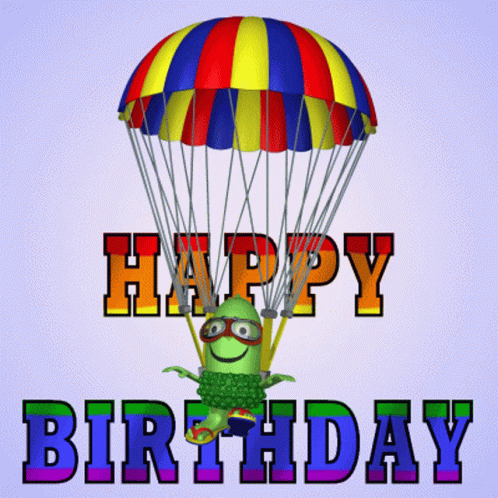 Colorful Parachute Green Monster Birthday Card