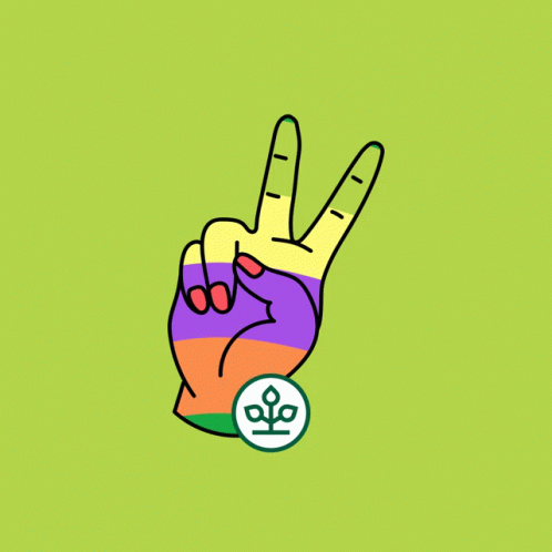 Colorful Peace Sign Hand with Green Circle