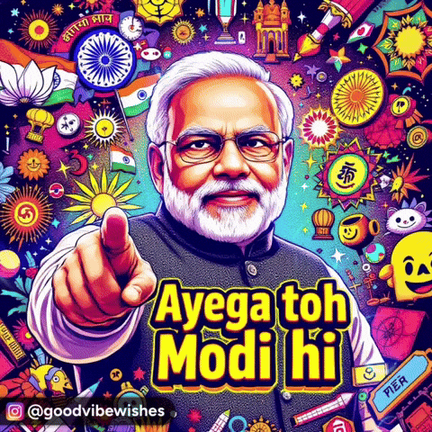 Colorful Poster Man Pointing Ayega Toh Modi Hi
