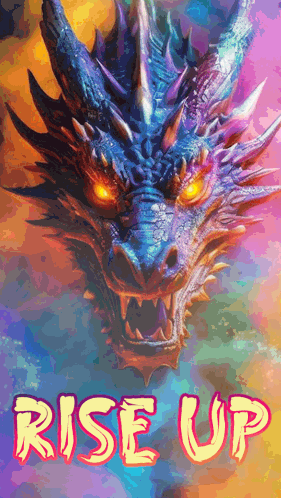 Colorful Poster With Blue Dragon Saying Rise Up GIF