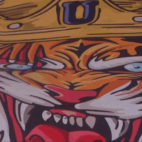 Colorful Tiger Drawing With Crown GIF