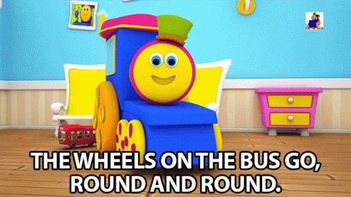 Colorful Toy Train With Wheels on the Bus Go Round and Round