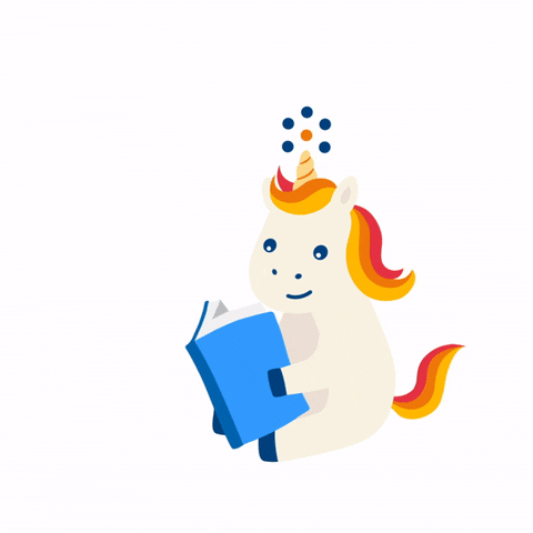 Colorful Unicorn Reading Book GIF