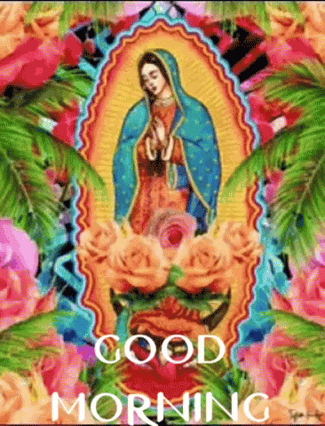 Colorful Virgin Mary Flowers Palm Leaves Good Morning