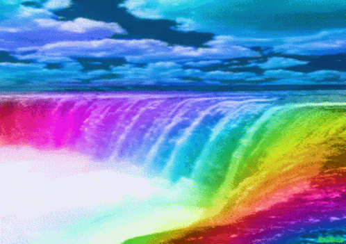 Colorful Waterfall Under Blue Sky GIF
