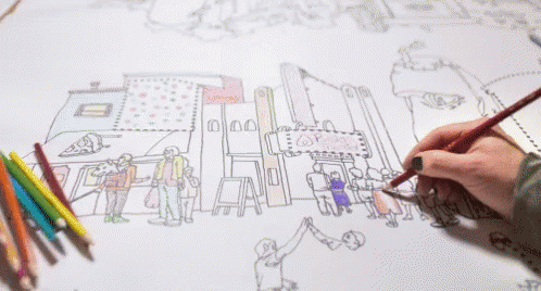 Coloring Buildings And People GIF