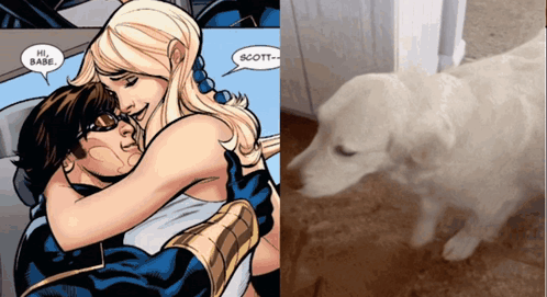 Comic Book Character Hugging Saying Hi Babe