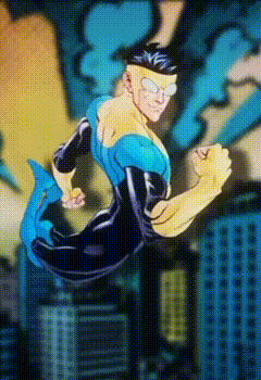 Comic Book Character In Blue And Yellow Suit Flying GIF