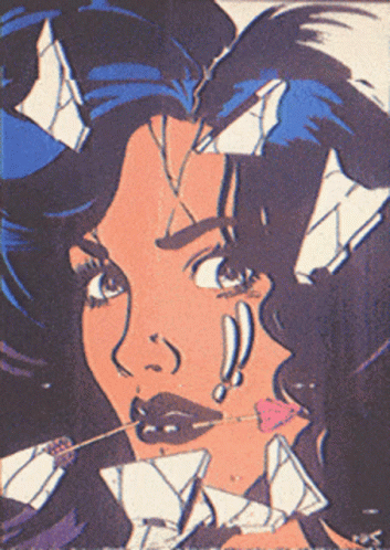 Comic Book Woman With Broken Heart in Mouth