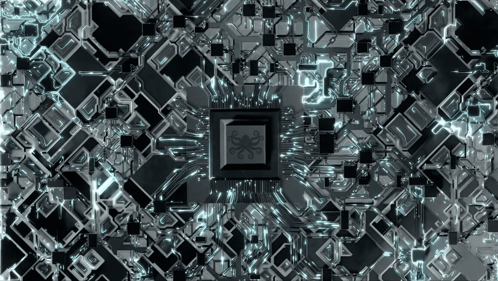 Computer Chip Surrounded by Grid of Squares