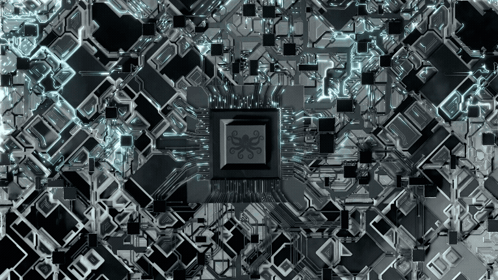 Computer Chip With Octopus on Circuit Board