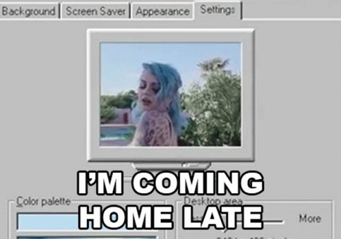 Computer Monitor With Blue Haired Woman and Text