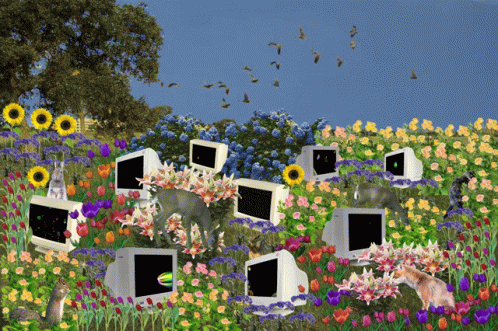 Computer Monitors In Flower Garden GIF