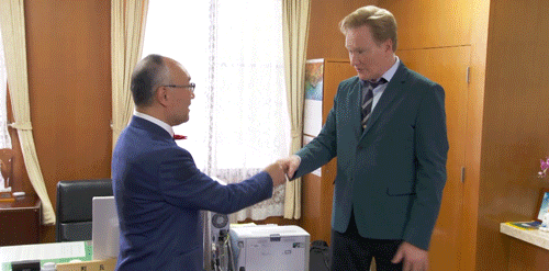 Conan O'brien Long Handshake GIF