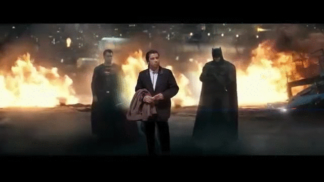 Confused Actor John Travolta With Batman And Superman GIF