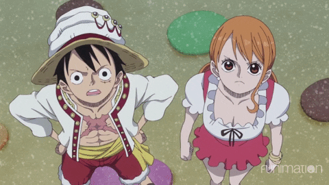 Confused Nami And Luffy One Piece GIF