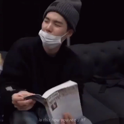Confused Suga Reading Book GIF