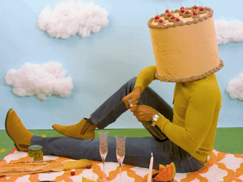 Congrats Cake Head Popping Champagne Meme GIF