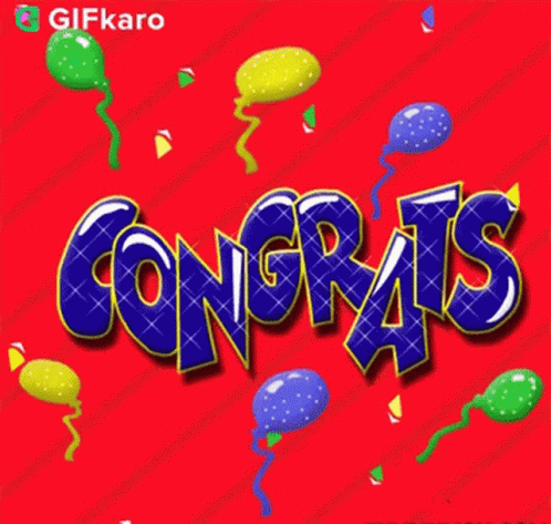 Congrats on Red Background With Balloons and Confetti