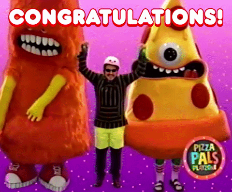 Congratulations Funny Pizza Pals Mascot Cheering GIF