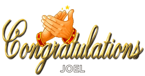 Congratulations Joel Is Written In Gold With Two Hands Clapping GIF