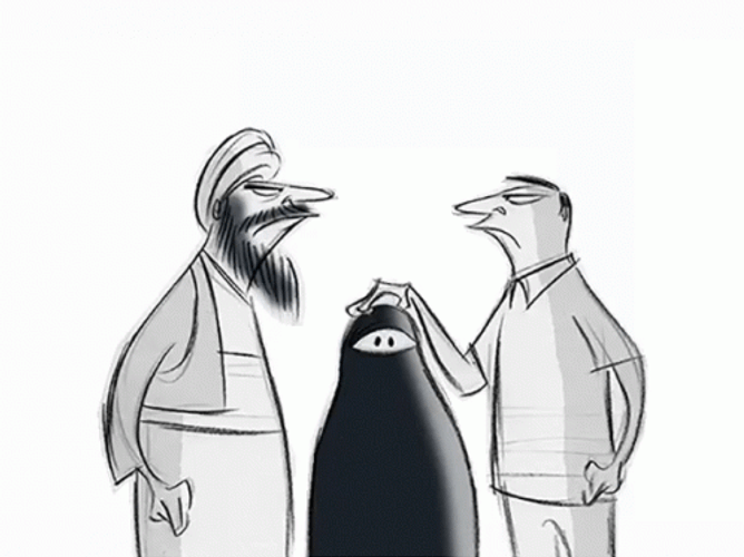 Conservative Taliban Woman Wear Burqa Cartoon GIF 