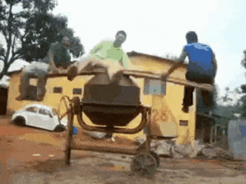 Construction Worker Playing With Mixer GIF