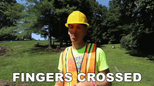 Construction Worker Hard Hat Safety Vest Fingers Crossed GIF