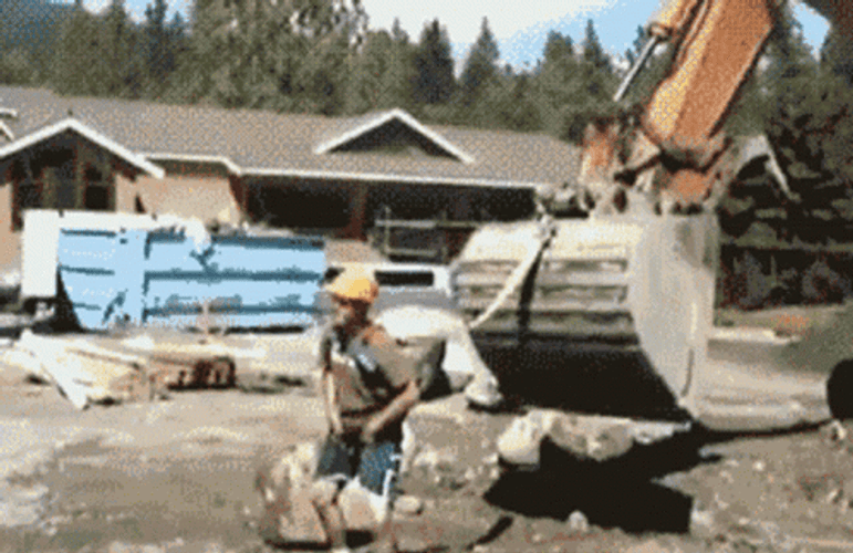 Construction Worker Having Fun Excavator GIF